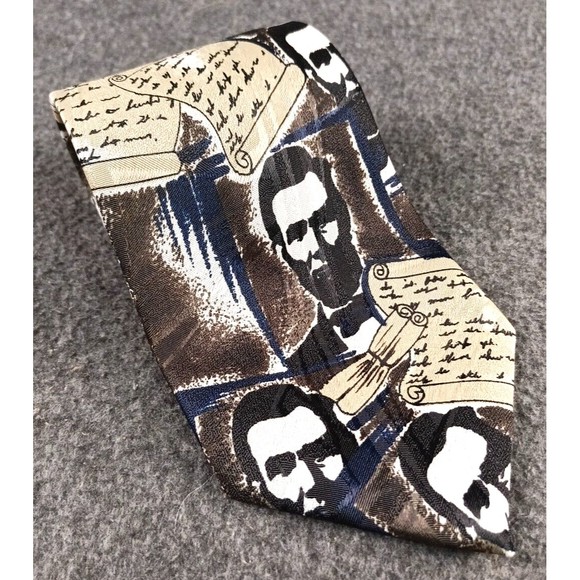 Patriotic President Abraham Lincoln Necktie FloRence & K. Inc Tie Black Blue - Picture 1 of 5